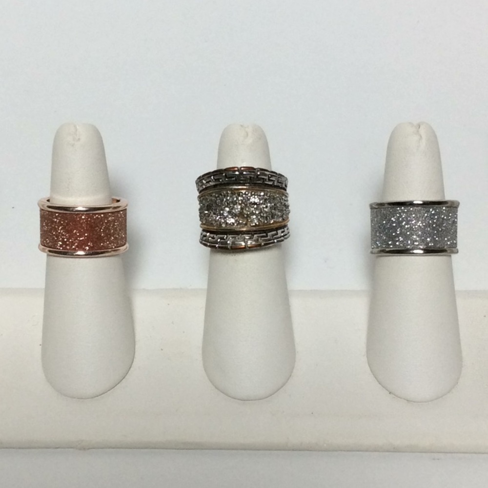 Rose Gold & Silver Bling Ring Trio